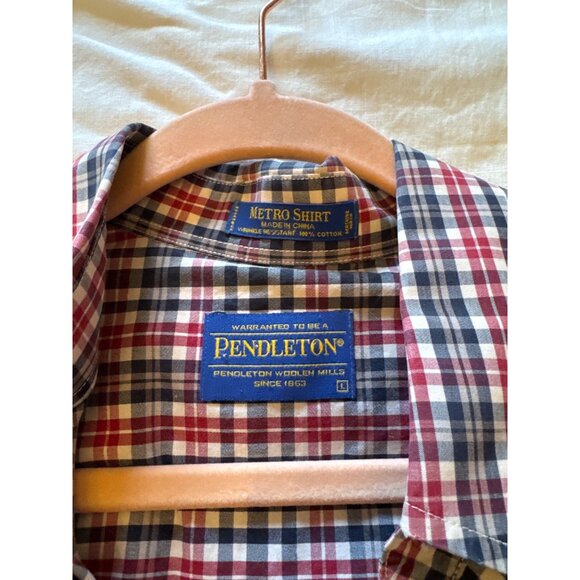 Pendleton Red Plaid Metro Shirt 100% Cotton Large Long Sleeve Button-Down Collar - Picture 3 of 6